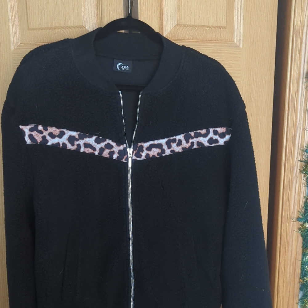Black Jacket with Leopard Print Accent
